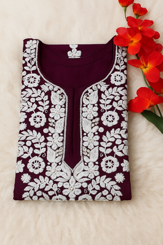 Cotton Chikankari Women's Long kurta - Wine