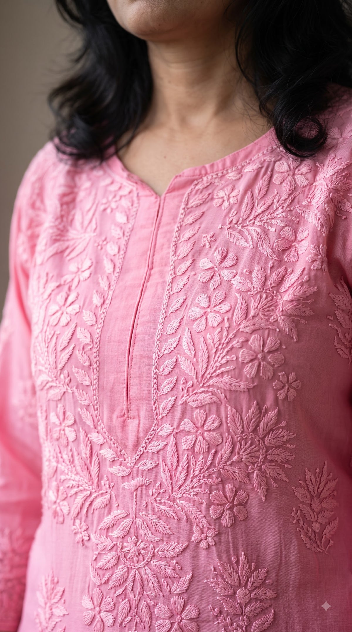 Rayon 3D Chikankari Kurta Set- Peach