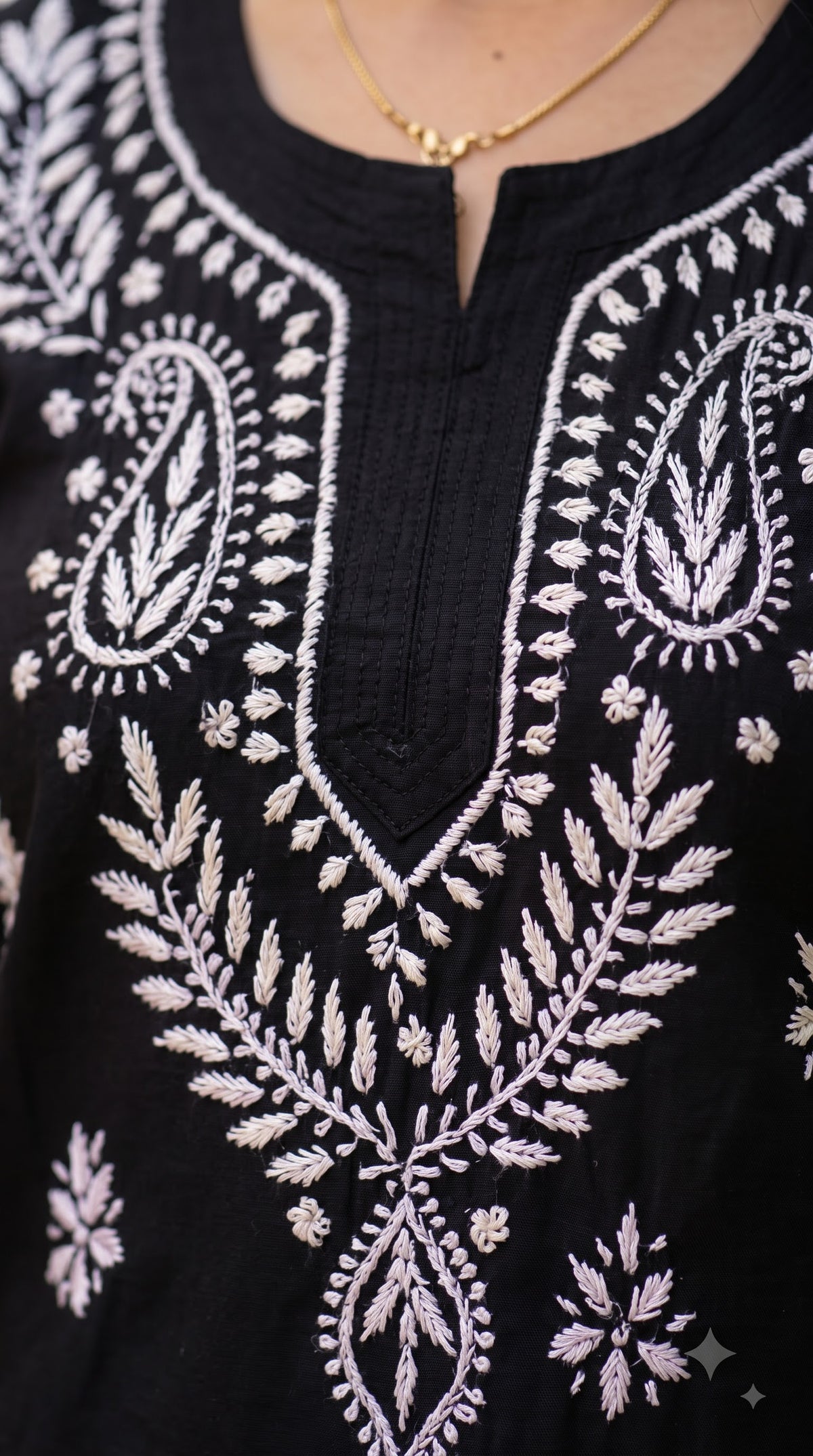 Modal Chikankari Women's Short Kurta - Black
