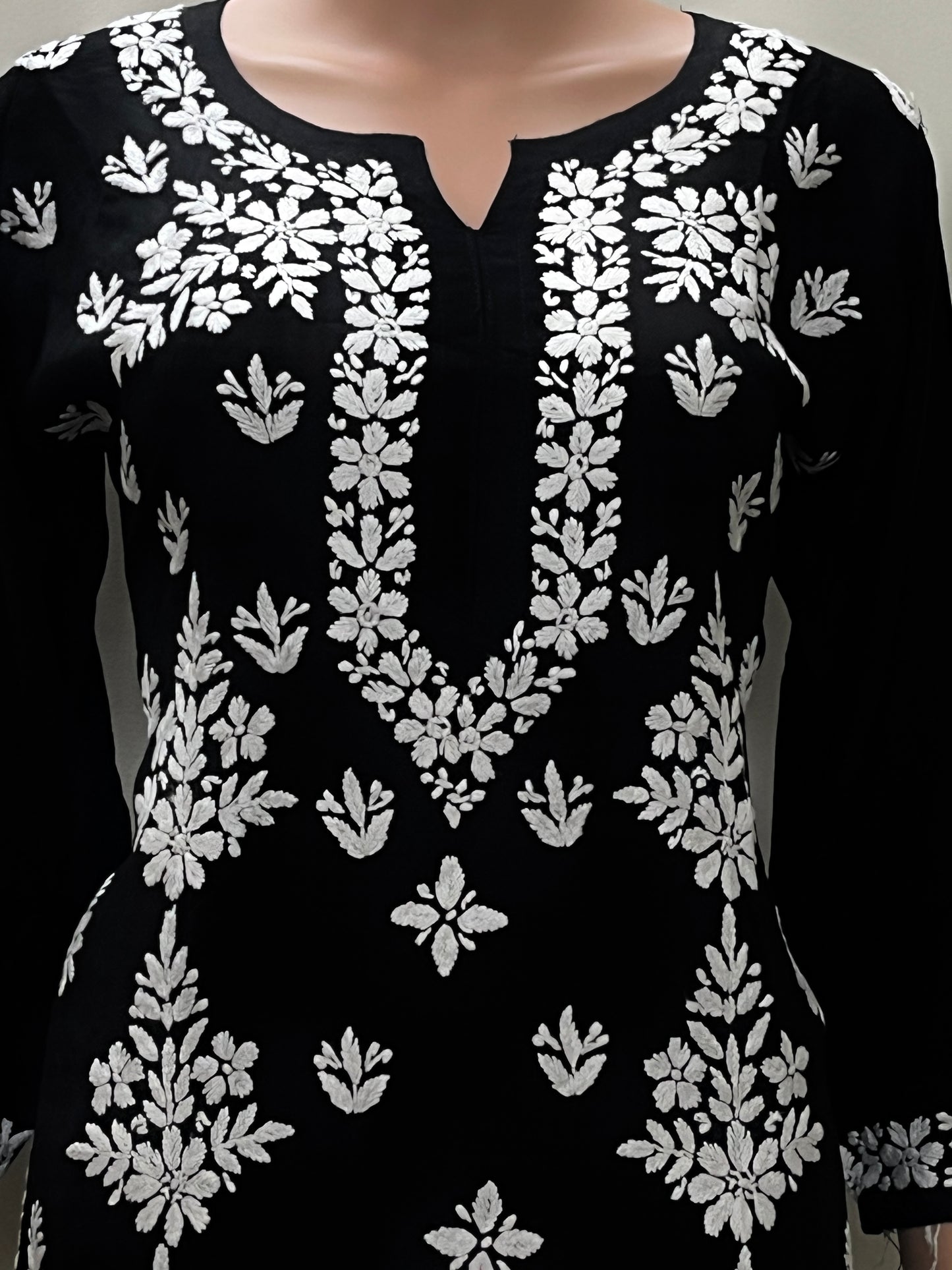 Modal Side Pannel Chikankari Women's Long Kurta - Black