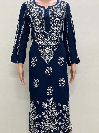 Modal Daman Long Chikankari Women's Kurta - Navi Blue