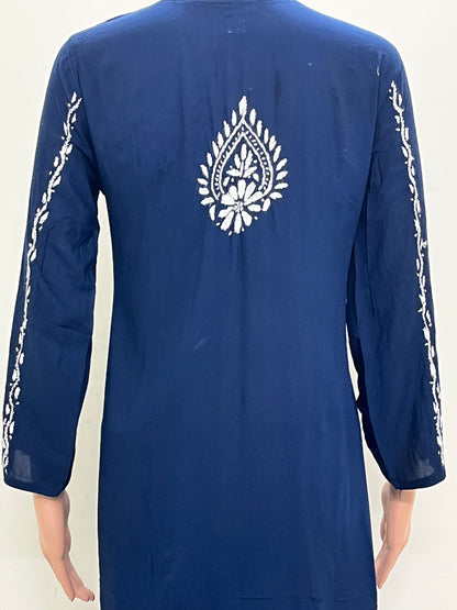 Modal Daman Long Chikankari Women's Kurta - Navi Blue