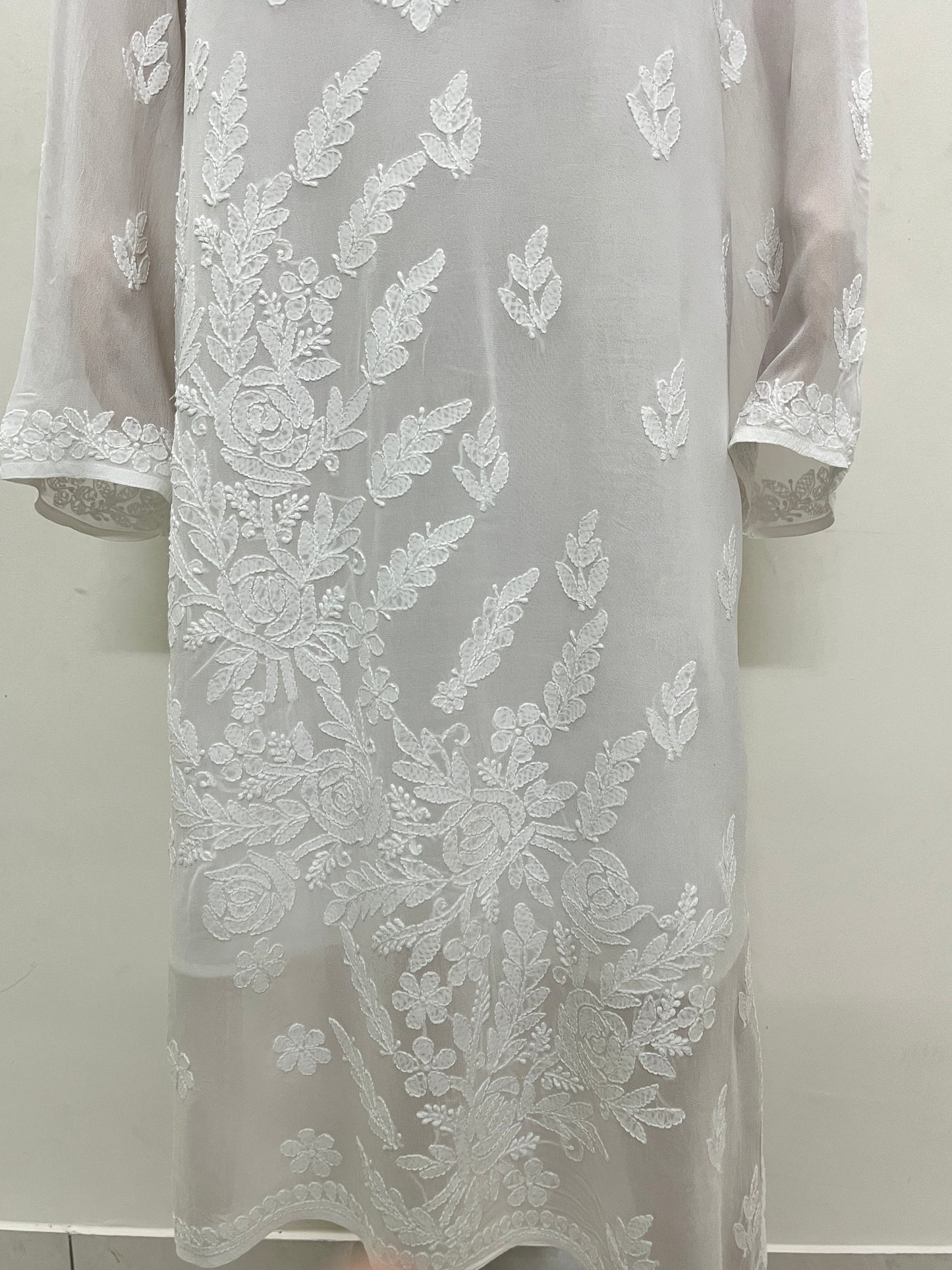 Viscose Chikankari Solid Women's Long Kurta with Inner - White