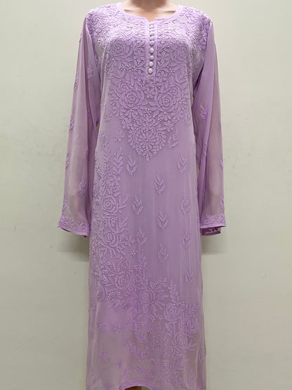 Viscose Chikankari Solid Women's Long Kurta with Inner - Purple