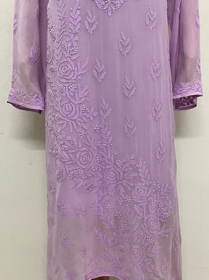 Viscose Chikankari Solid Women's Long Kurta with Inner - Purple