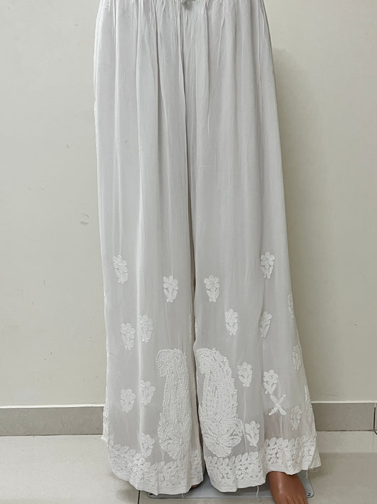 Viscose Chikankari Women's Plazzo - White