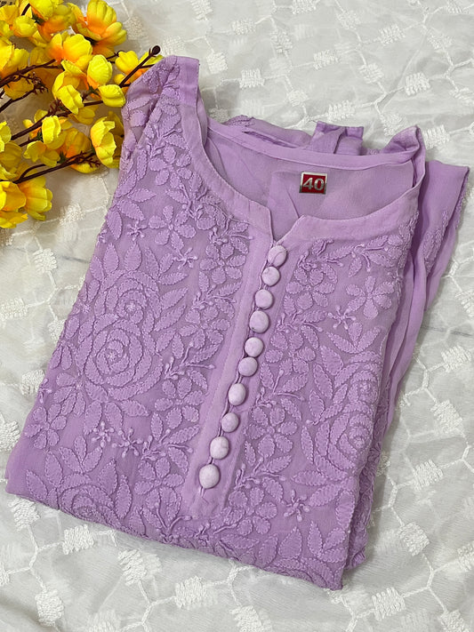 Viscose Chikankari Solid Women's Long Kurta with Inner - Purple