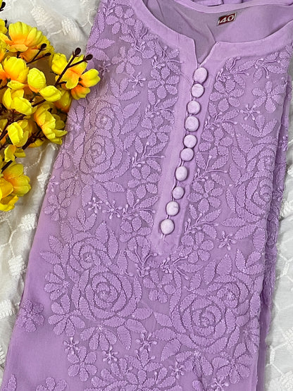 Viscose Chikankari Solid Women's Long Kurta with Inner - Purple