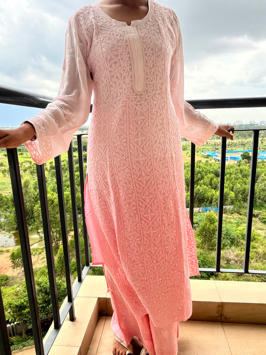 Viscose katdana 4PC Heavy Chikankari Suit Set - Ombre Peach