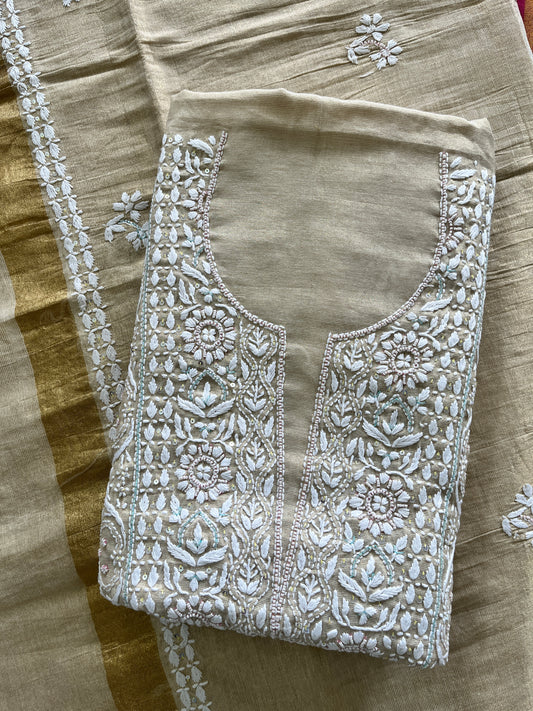 Mal Chanderi Heavy Chikankari Dress Material 2PC