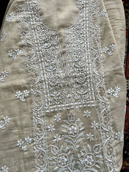 Mal Chanderi Heavy Chikankari Dress Material 2PC
