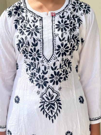 Modal Chikankari Women's Long Kurta - White
