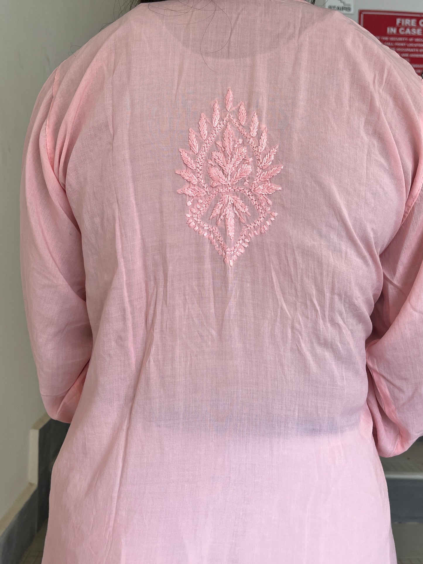 Modal Chikankari Women's Long Kurta - Peach