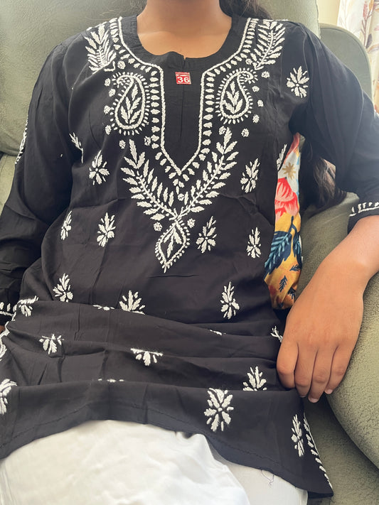 Modal Chikankari Women's Short Kurta - Black
