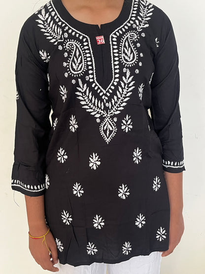 Modal Chikankari Women's Short Kurta - Black