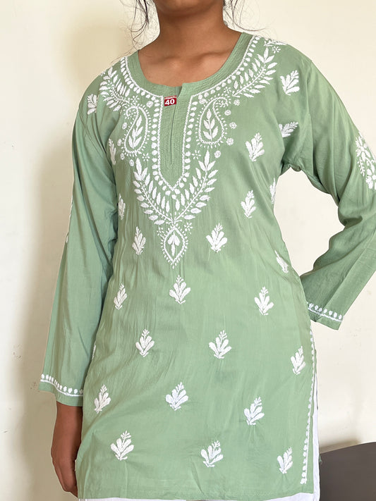 Modal Chikankari Women's Short Kurta - Green