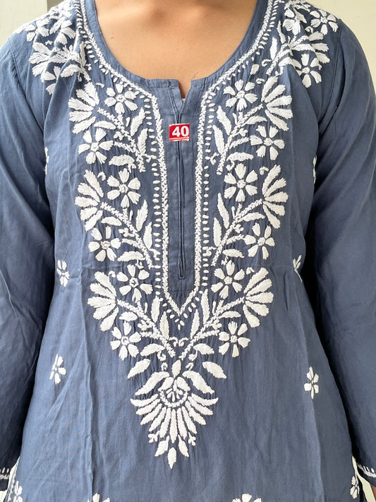 Reyon Chikankari Solid Women's 2PC Long Kurta Set- Gray
