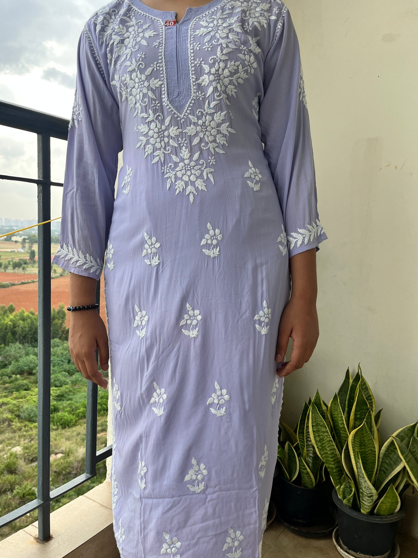 Modal Chikankari Women's  Long Kurta - Lavender