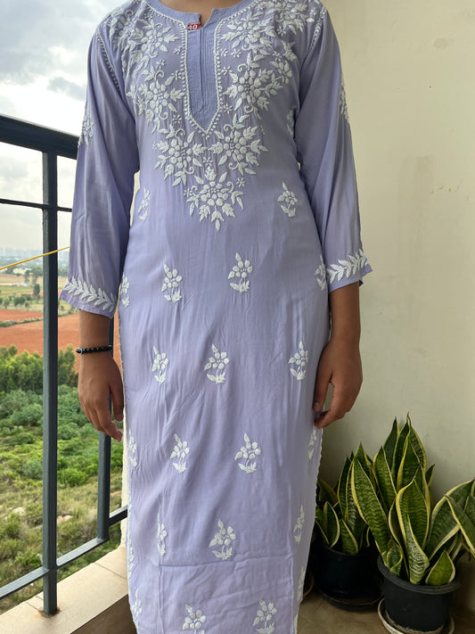 Modal Chikankari Women's  Long Kurta - Lavender