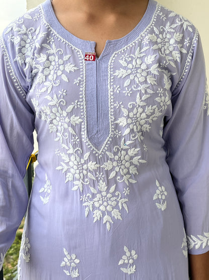 Modal Chikankari Women's  Long Kurta - Lavender