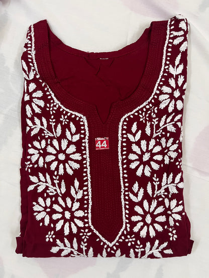 Modal Chikankari Women's Long Kurta - Maroon