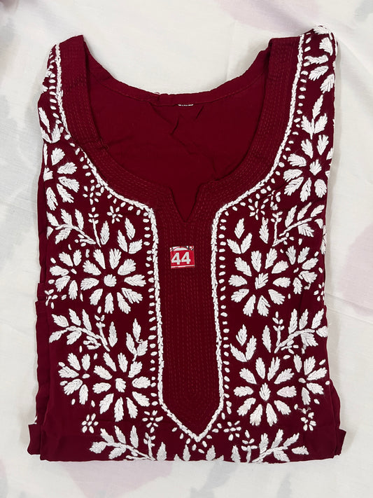 Modal Chikankari Women's Long Kurta - Maroon