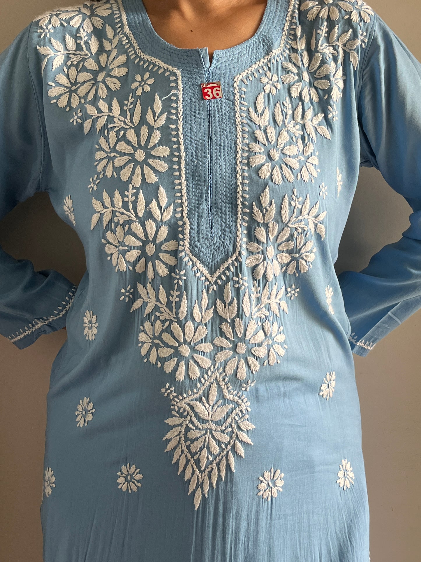 Modal Chikankari Women's Long Kurta - Blue