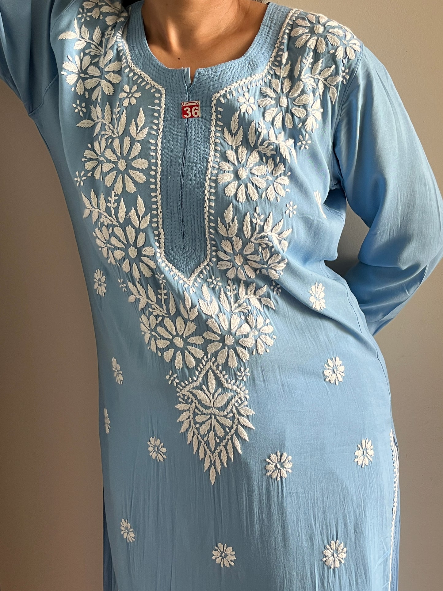 Modal Chikankari Women's Long Kurta - Blue