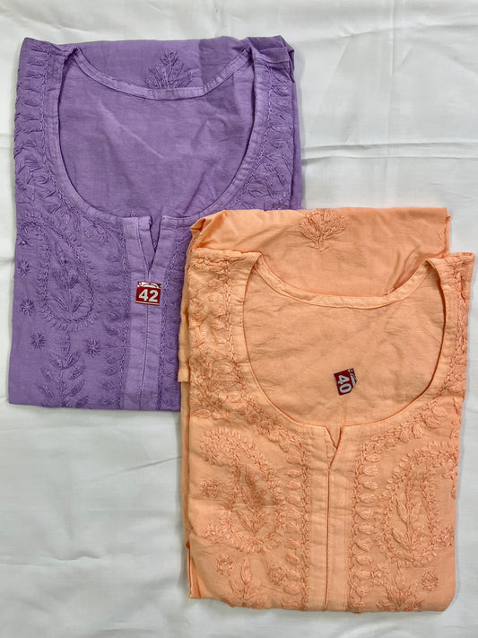 Chanderi Chikankari Solid Women's Short Kurta - Lavender