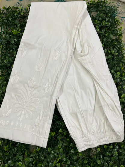 Cotton Chikankari Women's Straight Pant - White
