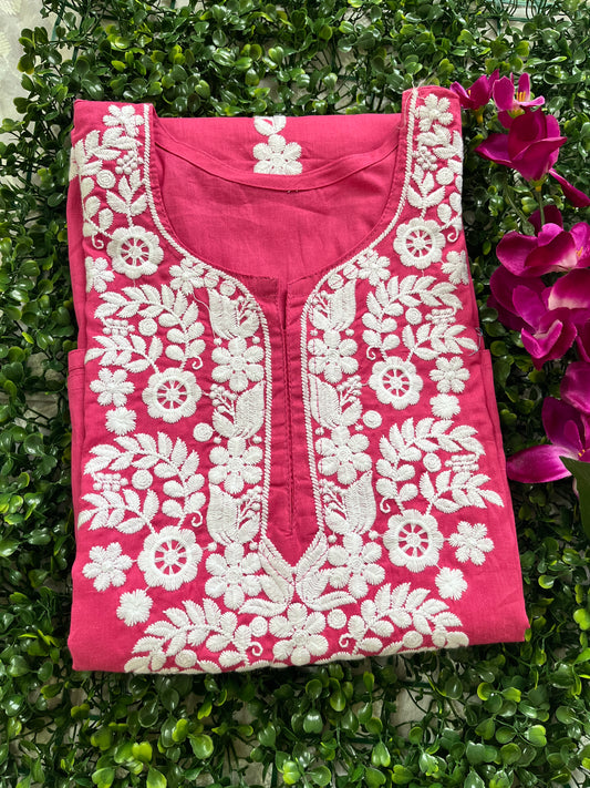 Cotton Chikankari Women's Long kurta - Pink