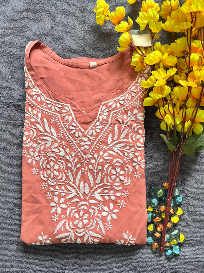 Reyon Chikankari Women's Short Kurta - Peach