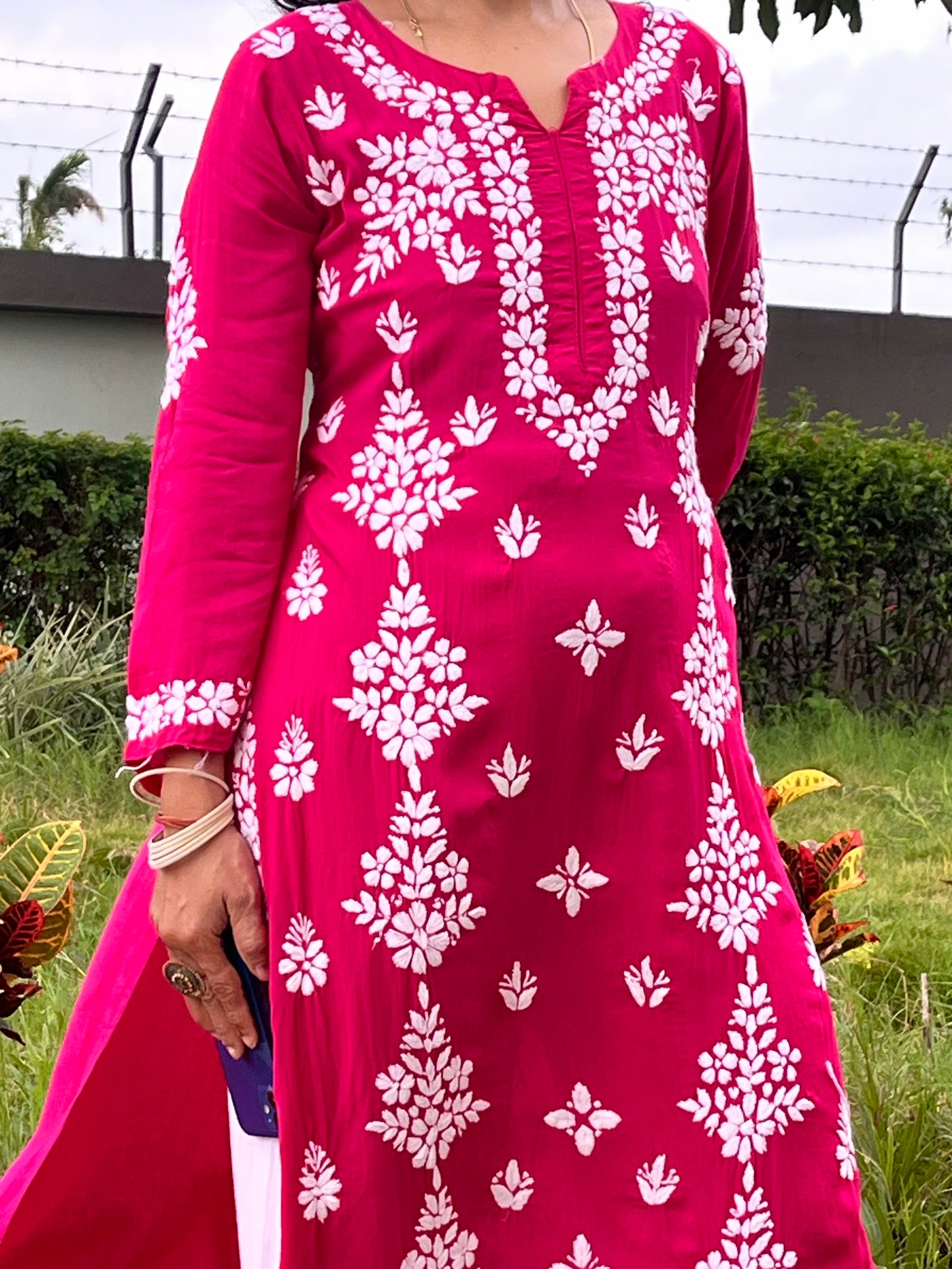 Modal Side Panel Chikankari Women's Long Kurta - Red