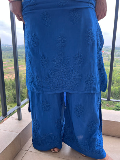 Rayon 3D Chikankari Kurta Set- Blue
