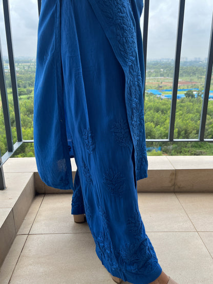 Rayon 3D Chikankari Kurta Set- Blue
