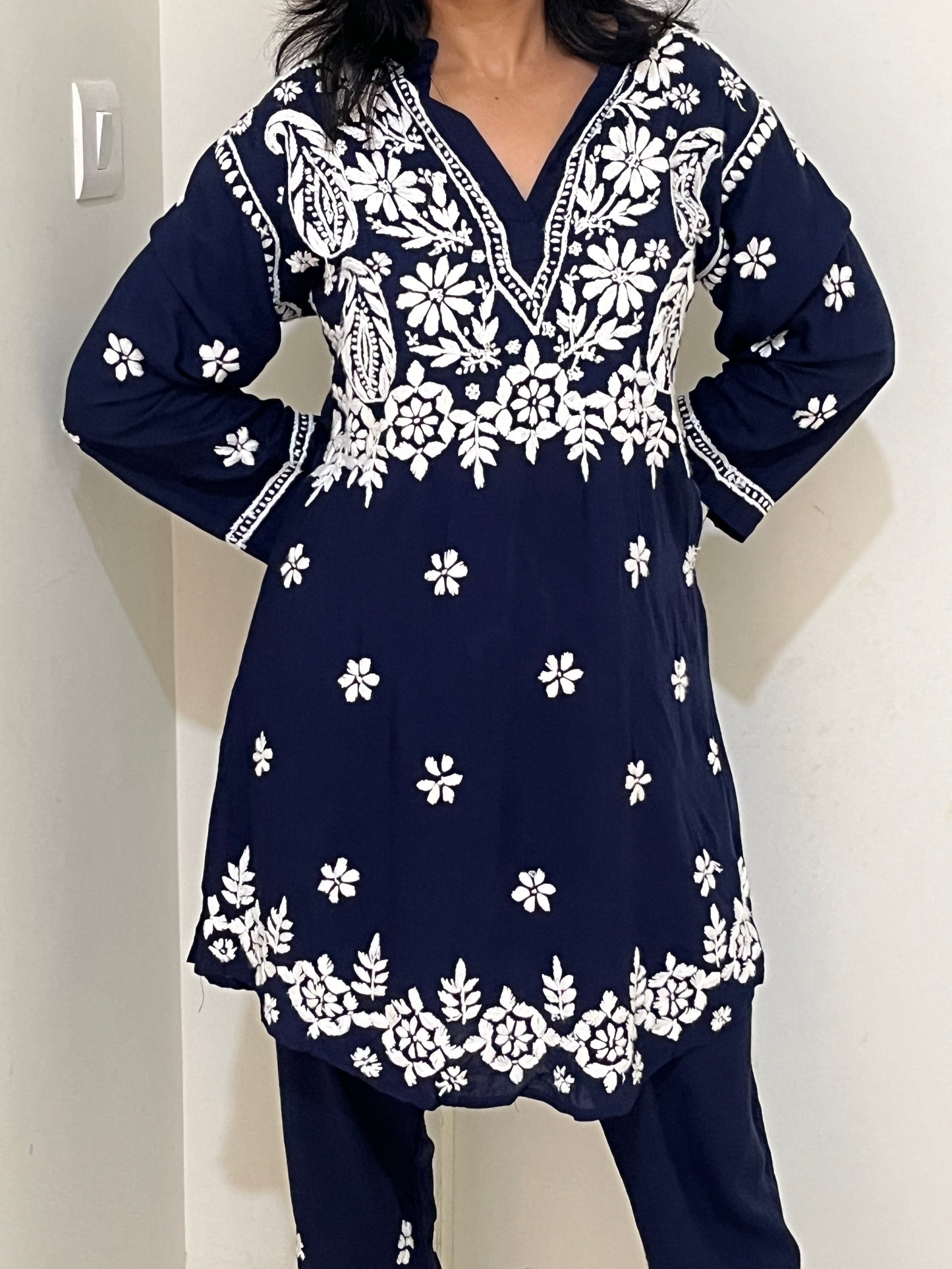 Modal 3D Chikankari Co-ord Set - Navi Blue