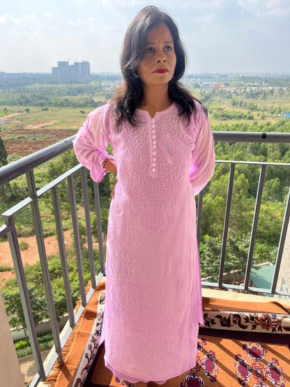 Viscose Chikankari Solid Women's Long Kurta with Inner - lavender