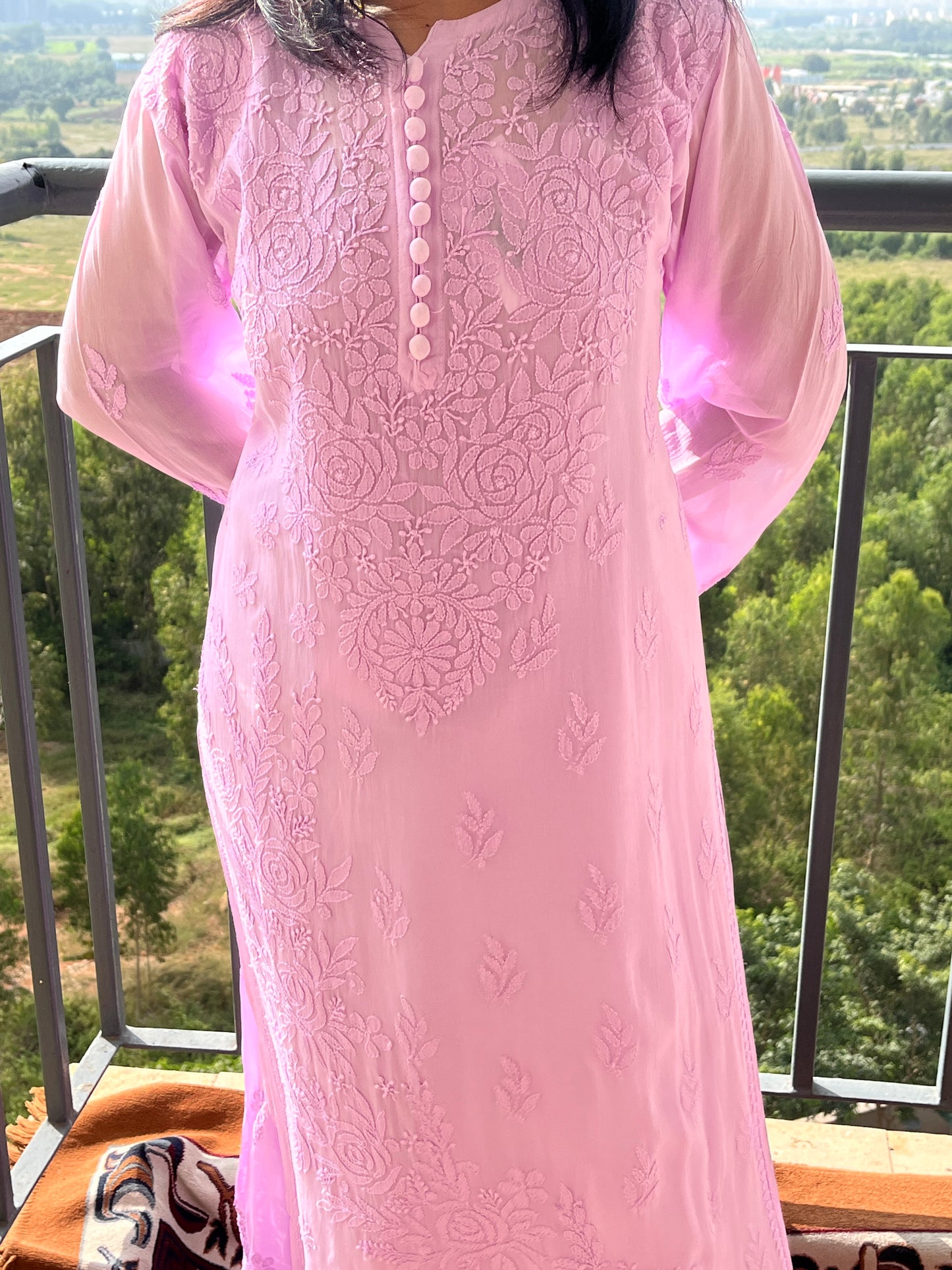 Viscose Chikankari Solid Women's Long Kurta with Inner - lavender