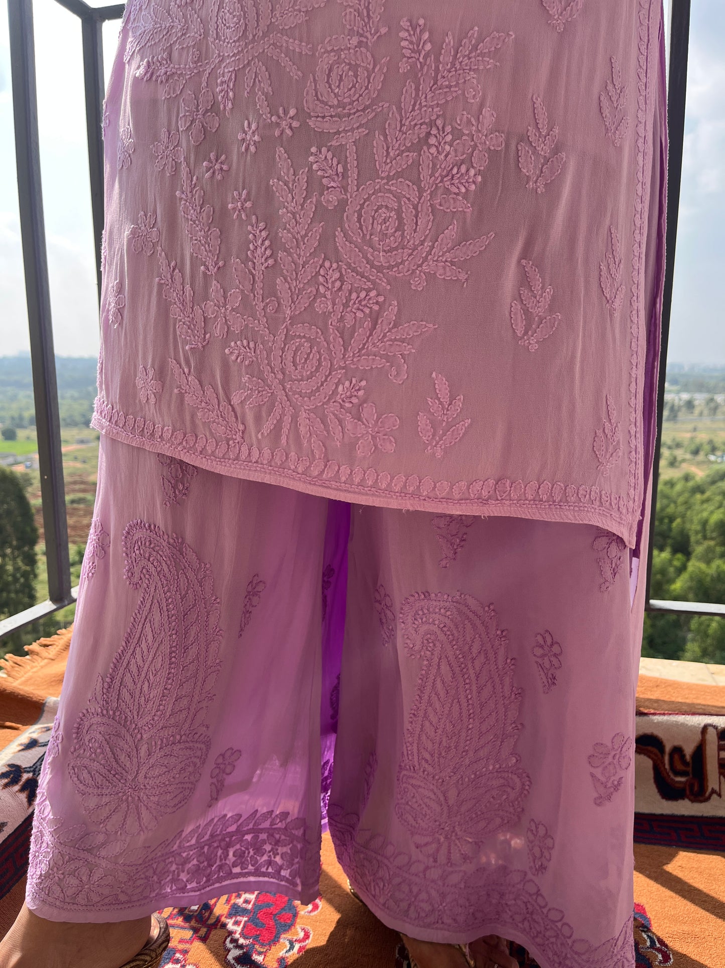 Viscose Chikankari Solid Women's Long Kurta with Inner - lavender