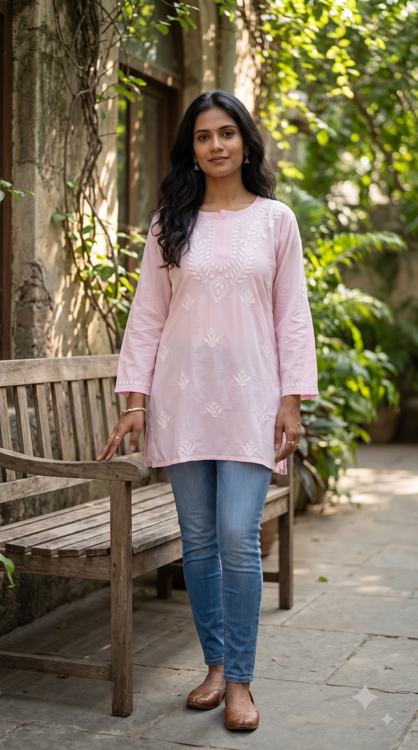 Modal Chikankari Women's Short Kurta - Pink