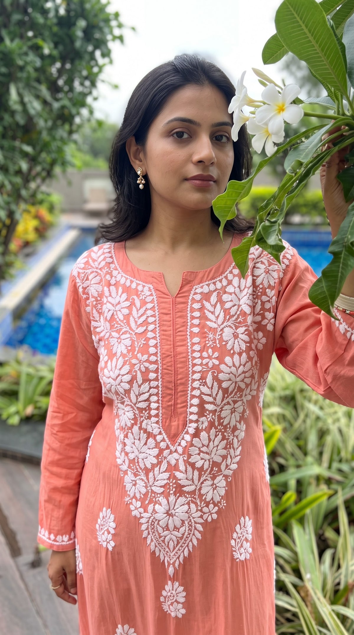 Modal Daman Chikankari Women's Long Kurta - Peach