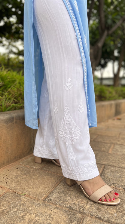 Rayon Chikankari Straight Plazzo - White