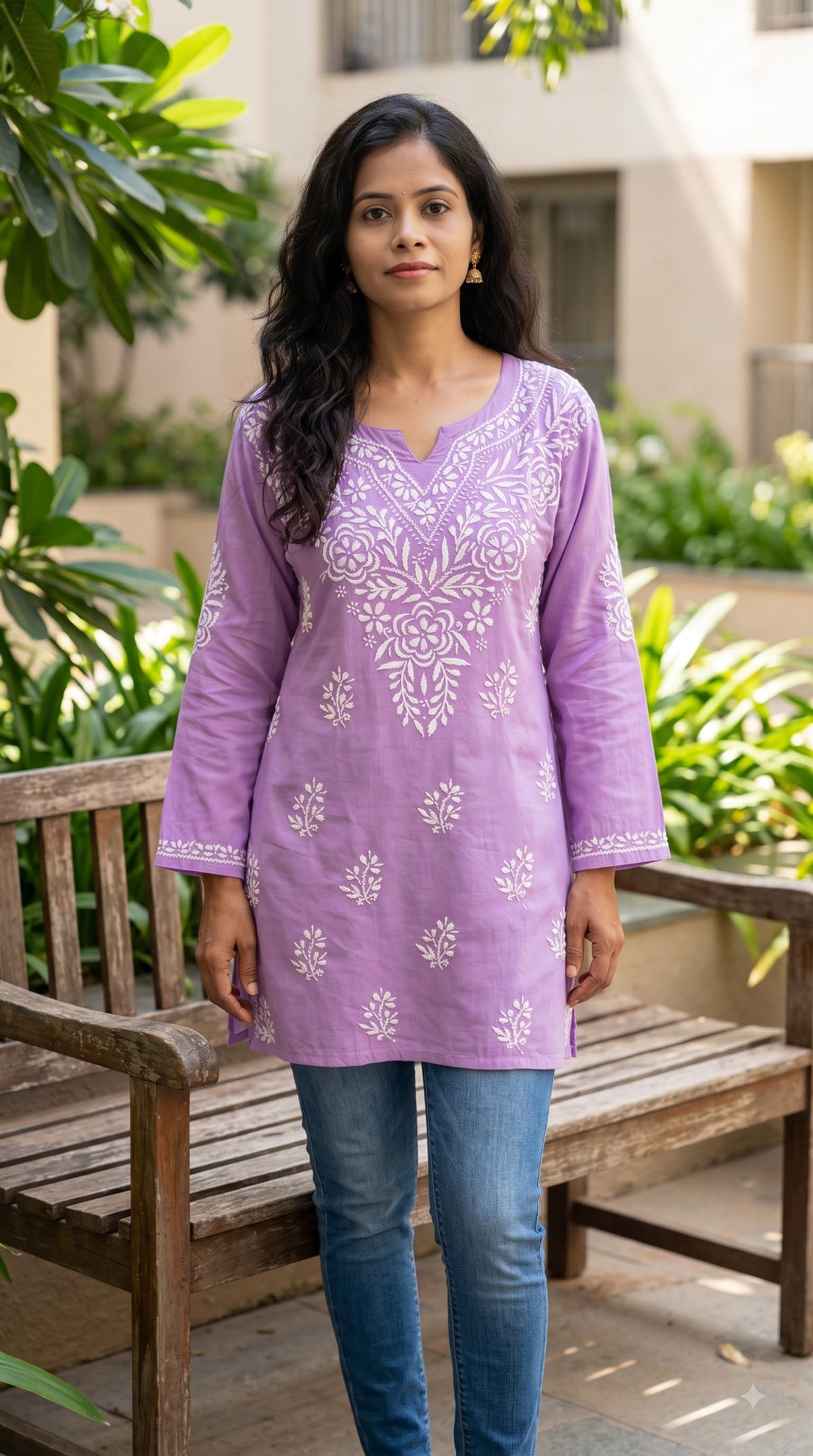 Rayon Chikankari Women's Short Kurta - Lavendor