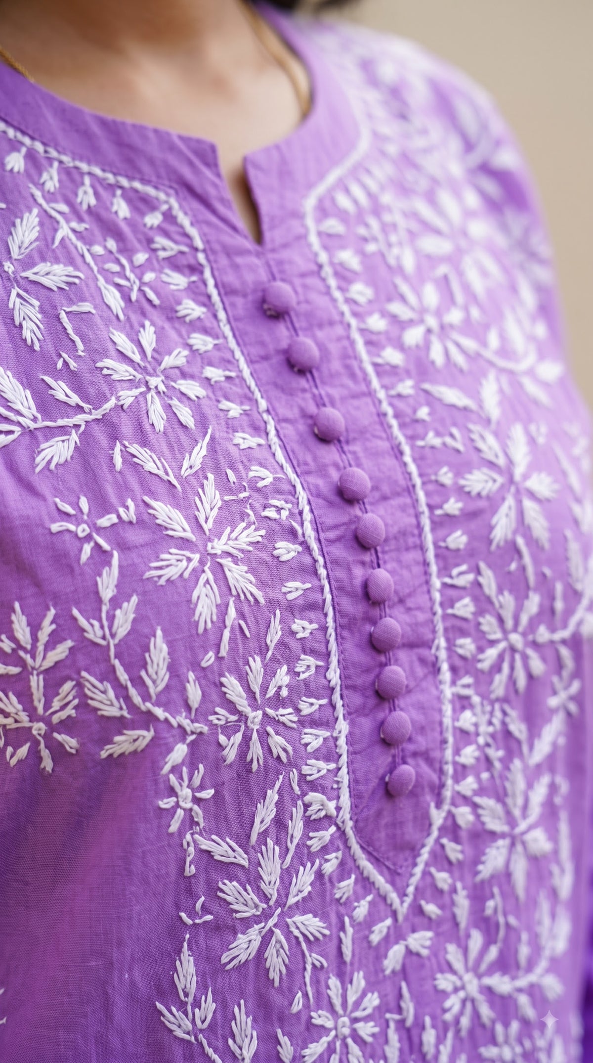 Cotton Chikankari Women's Long Kurta - Lavender