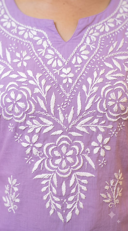 Rayon Chikankari Women's Short Kurta - Lavendor