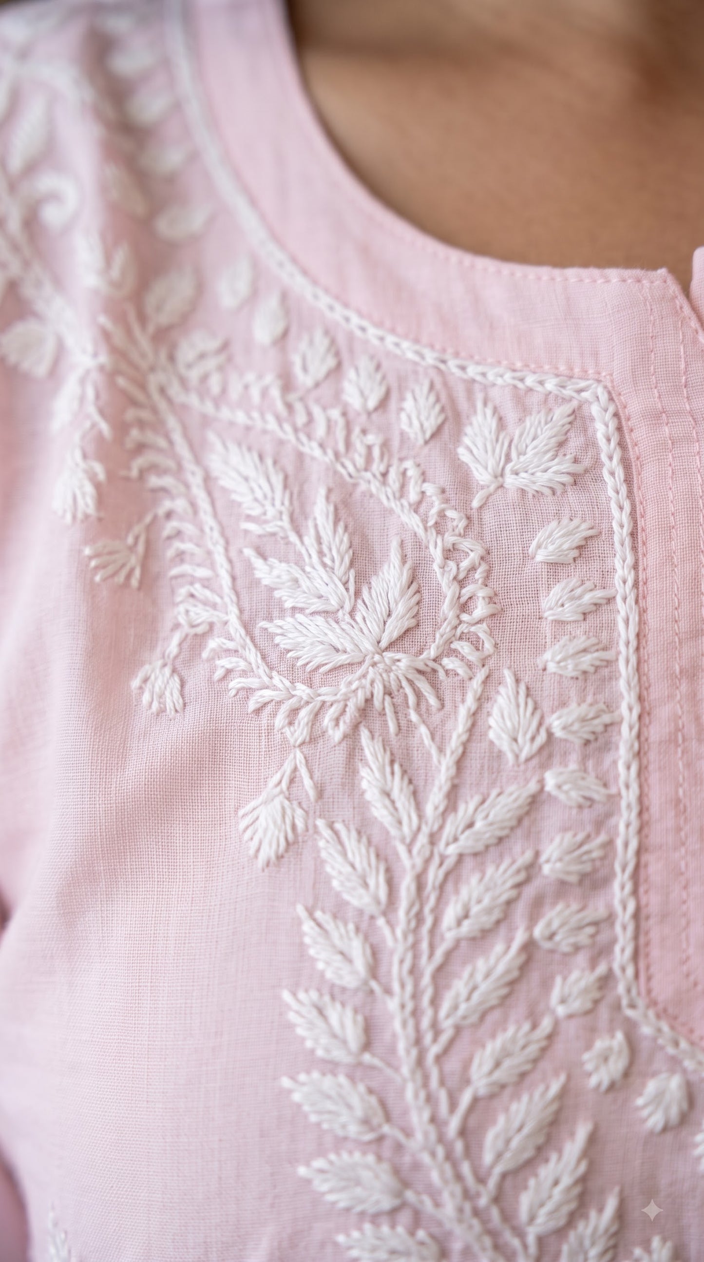 Modal Chikankari Women's Short Kurta - Pink