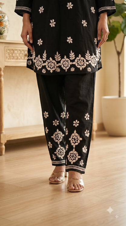 Modal 3D Chikankari Co-ord Set - Black
