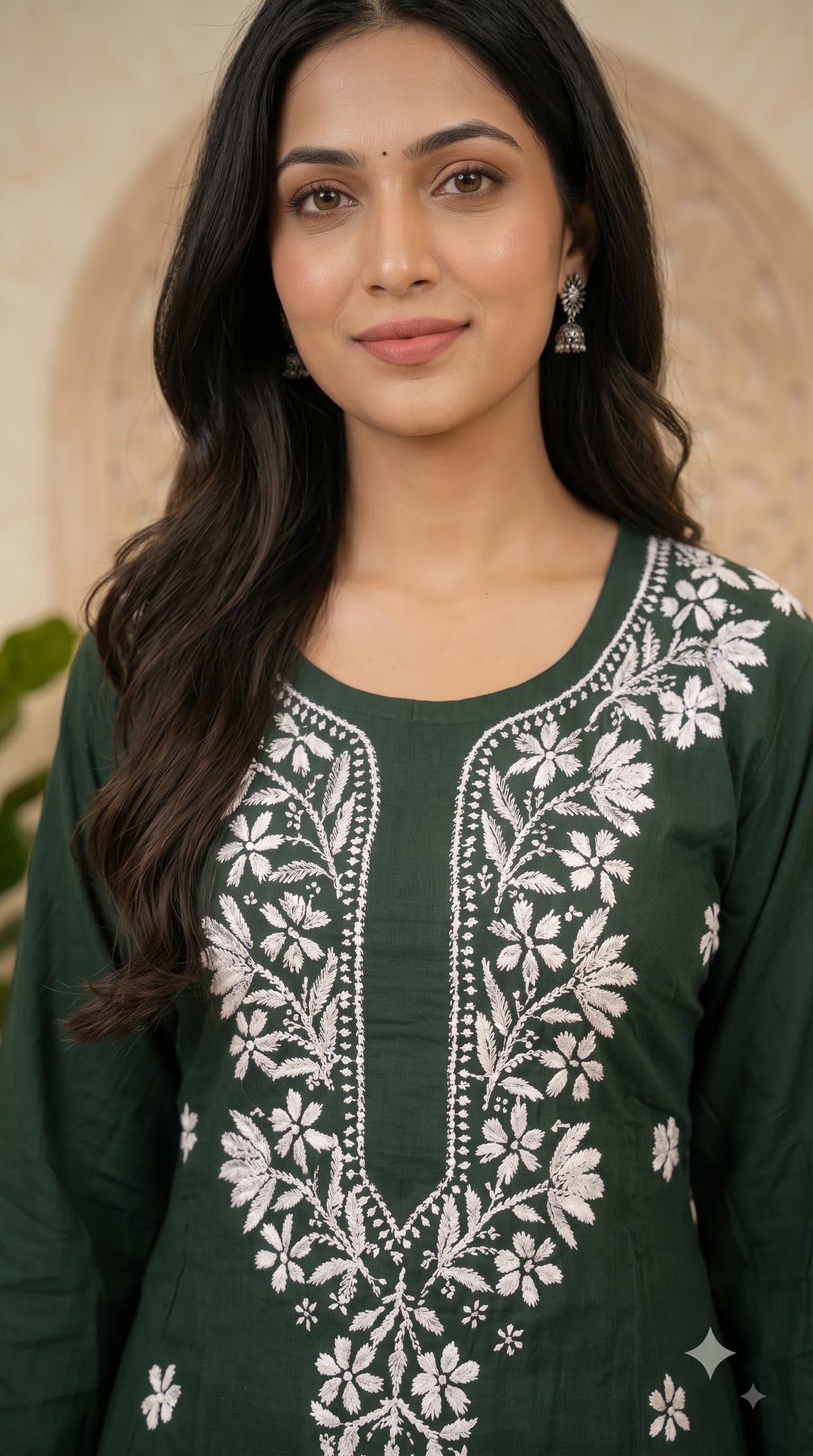 Rayon Chikankari  Long Kurta Set- Green