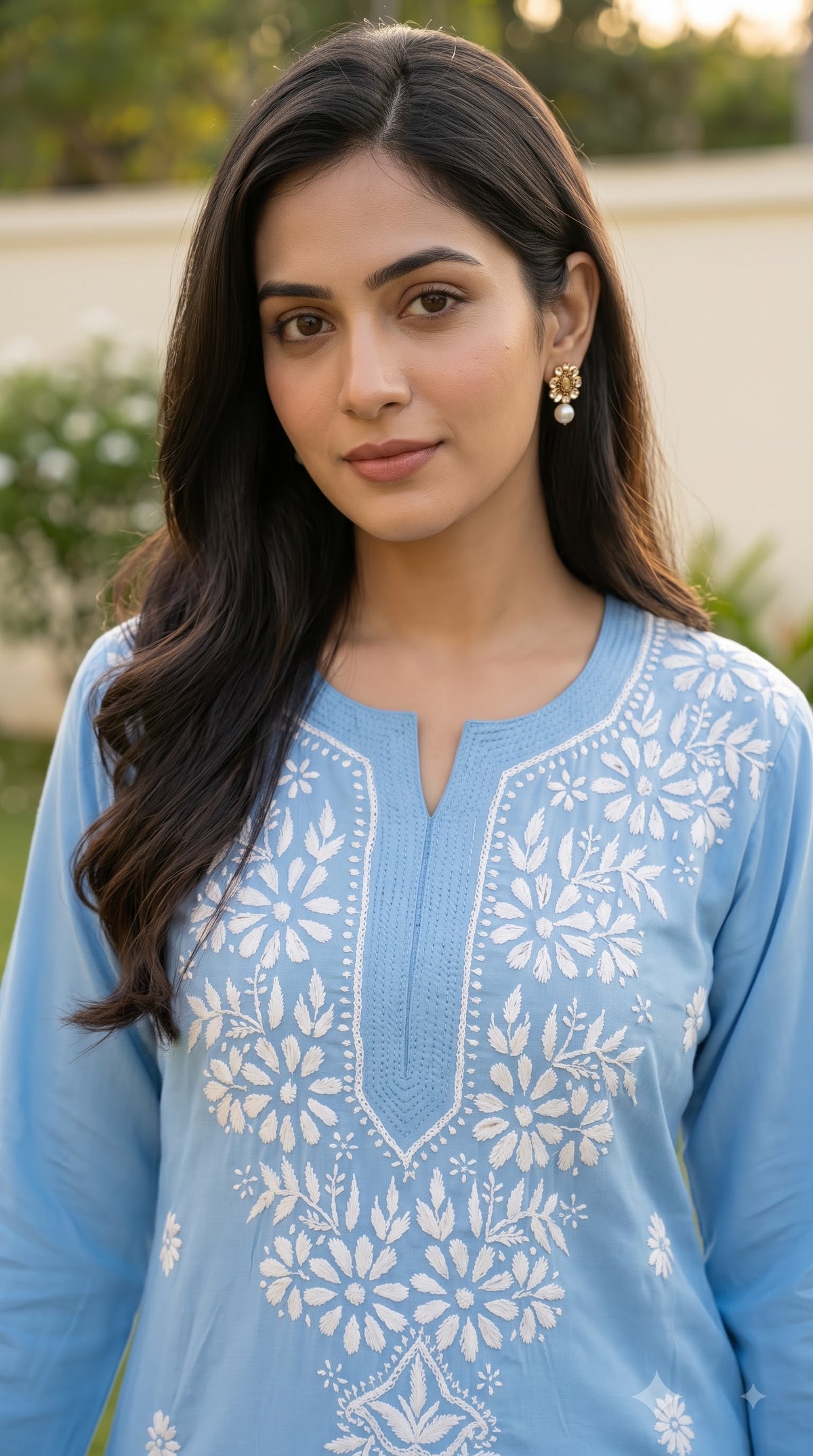 Modal Chikankari Women's Long Kurta - Blue
