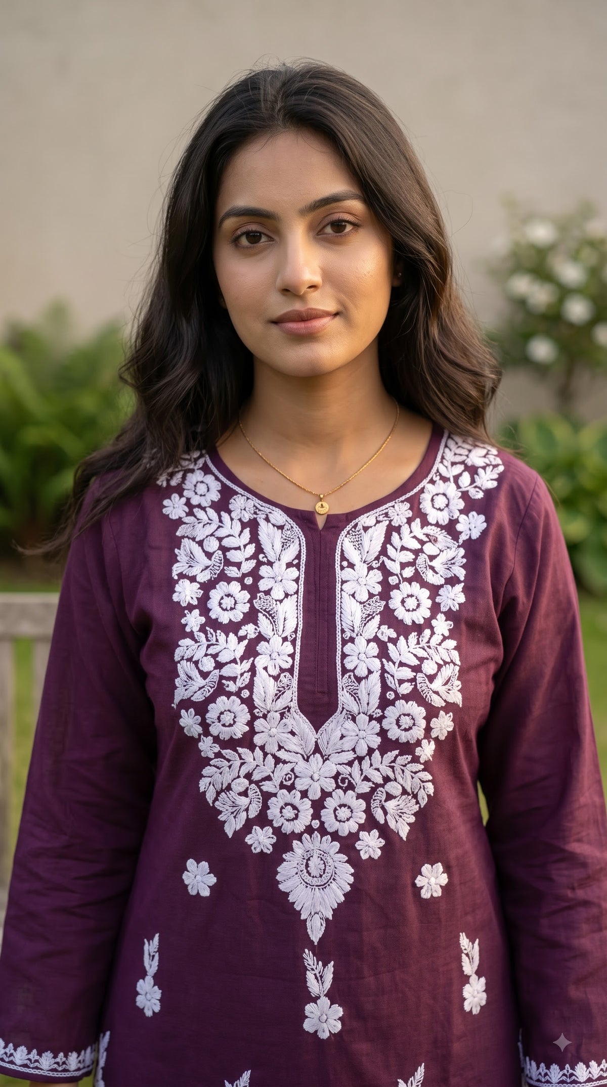 Cotton Chikankari Women's Long kurta - Wine